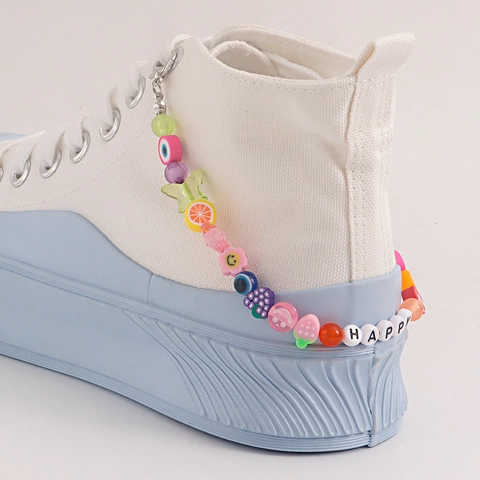 Catena per Scarpe con Perline Colorate Bohémien da Donna Chiusura a Moschettone in Lega Frutta Smiley Malocchio Lettere Happy