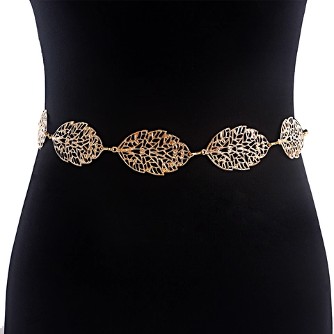 Elegante Cintura a Catena da Vita con Foglie Traforate Oro per Donna Moda Catena da Corpo a Maglie in Metallo Regolabile Accessori per Abiti Gioielli