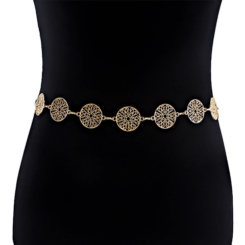 Elegante Cintura a Catena in Metallo da Donna con Maglie Floreali Traforate e Pendente a Rosa Oro Argento Regolabile per Abiti