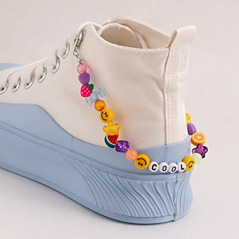 Bohemian Resin Fruit Smiley Beaded Shoe Chain Colorful Alphabet Heart Star Charms Alloy Clasp DIY Shoe Jewelry Accessories