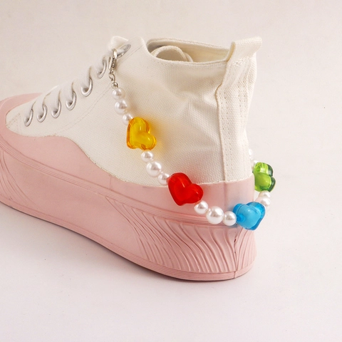 Bohemian Multicolor Heart Artificial Pearl Shoe Chain For Women Alloy Beaded Shoe Accessories Jewelry Gift