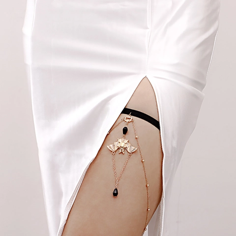 Cadena de Pierna Gótica Con Colgante de Murciélago Para Mujer Punk Cadena de Muslo Elástica Cuentas Negras Joyería de Cuerpo Halloween