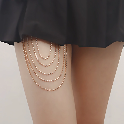 Sexy Catena per Gamba Multistrato con Strass Gioielli per Coscia Donna Oro Argento Lega Catena per Corpo Accessorio per Party
