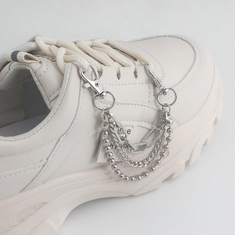 Hip Hop Punk Multi-layer Alloy Metal Shoe Chain Anklet Retro Silver Color Bead Chain For Sneakers Boots Fashion Accessories