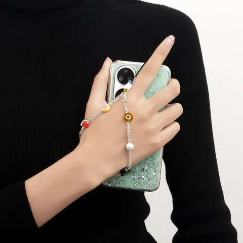 Bohemian Colorful Fruit Beads Phone Lanyard With Artificial Pearl Smiley Face Evil Eye Anti-lost Phone Chain For Women