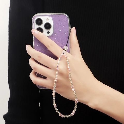 Colgante para Teléfono con Cuentas Rosas Trasparentes de Moda Correa de Acrílico con Efecto Cristal Aleación para Mujer