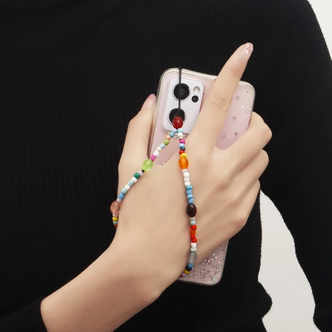Bohemian Colorful Mixed Beaded Phone Lanyard Strap Handmade Alloy Resin Beads Anti-lost Mobile Phone Chain Accessory For Women