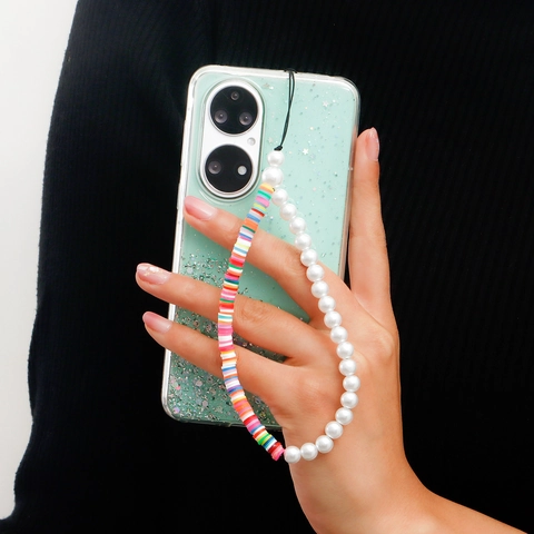 Dragonne de Téléphone en Künstliche Perles Heishi en Pâte Polymère Colorée Avec Imitation Künstliche Perle Blanche Charme Bohème Fait Main