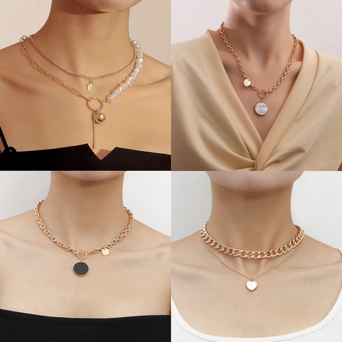 Ins Style Alloy Artificial Pearl Heart Cross Pendant Necklace With Toggle Clasp Shell Pattern Jewelry For Women Neck Chain