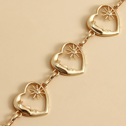 Cintura a Catena in Metallo a Cuore Vintage Per Donna Sole Luna Viso Vuoto Regolabile Gioielli per il Corpo Accessori