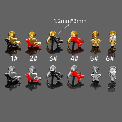 316L Stainless Steel Star Moon Heart Labret Lip Stud Internally Threaded Helix Tragus Piercing Earring For Unisex Jewelry