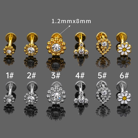 Clou de Lèvre Labret en Acier Inoxydable 316L avec Zirconia Filetage Interne Bijoux de Piercing Cartilage Fleur Cœur