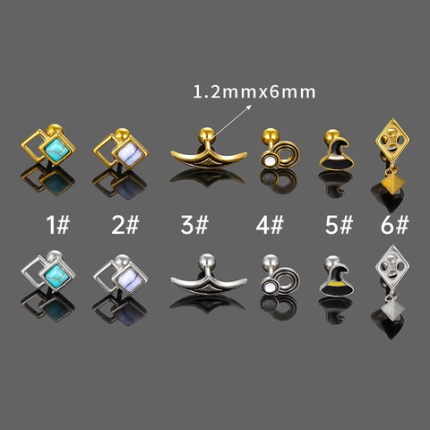 316L Stainless Steel Ball Back Stud Earrings For Women Men Helix Piercing Jewelry Wizard Hat Crescent Moon Geometric Earrings