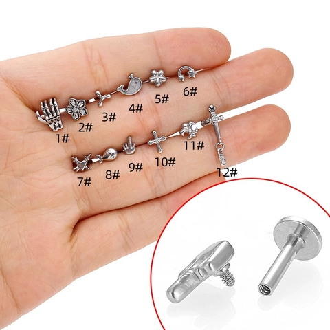 Pendiente de Cartílago de Acero Inoxidable 316L Circonia Cruz Ballena Corazón Mano Daga Joyería de Piercing para Hombre Mujer