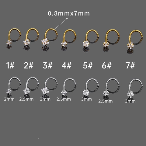 316L Stainless Steel Nose Studs For Women Men Square Heart Star Cubic Zirconia Body Piercing Jewelry Gold Silver L-Shape