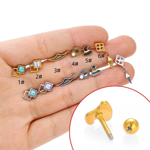 316L Stainless Steel Ball Back Stud Earrings For Women Men Helix Piercing Jewelry Wizard Hat Crescent Moon Geometric Earrings