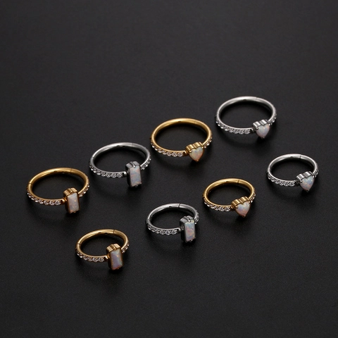 Anello al Naso in Acciaio Inossidabile Opale Cuore Quadrato Unisex Zirconia Intarsiato Orecchino Cartilagine Gioielli Piercing