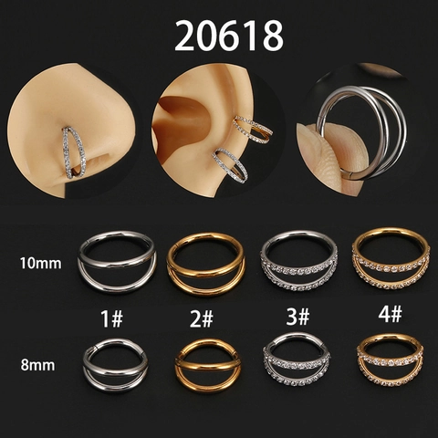 Titanstahl Doppelschicht Nasenring Zirkonia Eingelegt Knorpel Reifen Ohrringe Nahtlose Clicker Body Piercing Schmuck Unisex