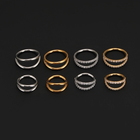 Titanstahl Doppelschicht Nasenring Zirkonia Eingelegt Knorpel Reifen Ohrringe Nahtlose Clicker Body Piercing Schmuck Unisex