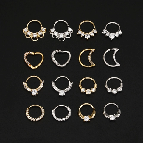 Kupfer Zirkonia Herz Mond Nasenringe Für Damen Piercing Schmuck Gold Silber Plattiert Kleine Hoop Nasenstecker Ohrring Zubehör