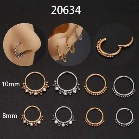 316L Acciaio Inossidabile Anello a Segmento con Cerniera per Naso Setto Elica Cartilagine Piercing Gioielli Intarsio Zirconia Perline Orecchini Unisex Accessorio Moda