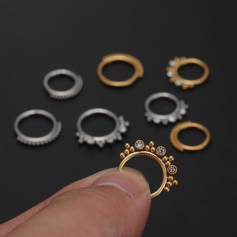 316L Acciaio Inossidabile Anello a Segmento con Cerniera per Naso Setto Elica Cartilagine Piercing Gioielli Intarsio Zirconia Perline Orecchini Unisex Accessorio Moda