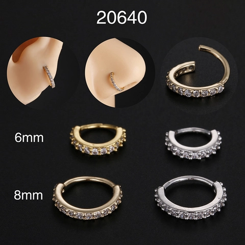 Zirconia Inlaid Copper Nose Ring Ear Cartilage Hoop Clicker Piercing Jewelry For Women Men Gold Silver Plated Style