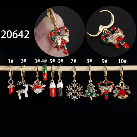 Festive Christmas Halloween Copper Zirconia Drop Earrings For Women Reindeer Snowflake Candy Cane Tree Bell Ear Clip Jewelry