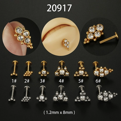 Edelstahl Labret Stecker Ohrknorpel Piercing Schmuck Mit Zirkonia Geometrisch Flache Rückseite Lippenring Für Damen Herren Punk