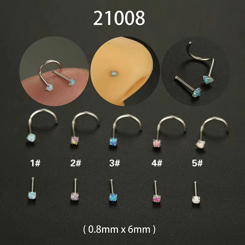 316L Edelstahl Künstlicher Opal Nasenstecker Für Unisex Rund Eingelegt Piercing Schmuck Gerade Stange S-Stange Nasenringe