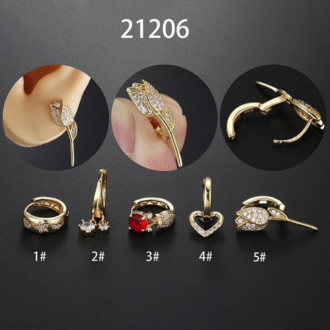 Boucles d'Oreilles en Cuivre Forme Rose Tulipe Cœur Zirconia Fermoir Doré Pave Zirconia Créoles pour Femme Bijoux
