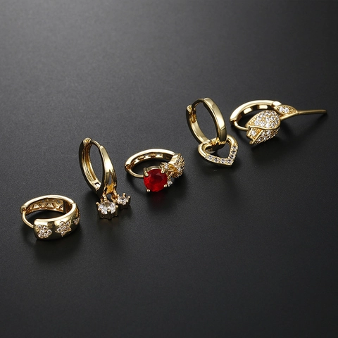 Boucles d'Oreilles en Cuivre Forme Rose Tulipe Cœur Zirconia Fermoir Doré Pave Zirconia Créoles pour Femme Bijoux