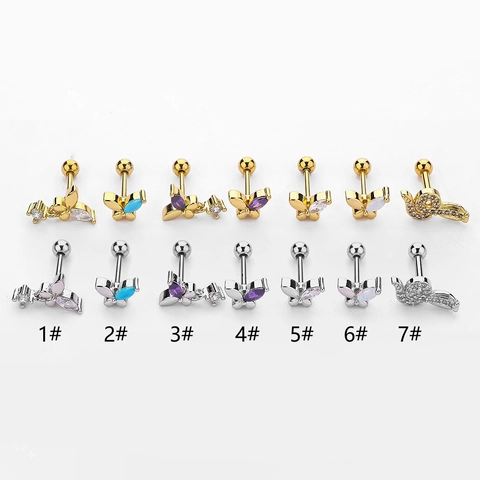 Stainless Steel Butterfly Snake Cartilage Stud Earrings Zircon Opal Screw Ball Piercing Jewelry For Women Daily Fashion
