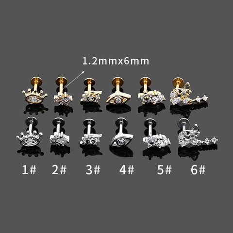 316L Roestvrij Staal Zirkonia Lip Piercings Kraakbeen Oorknopjes Vlinder Boze Oog Kroon Oorbellen Voor Vrouwen