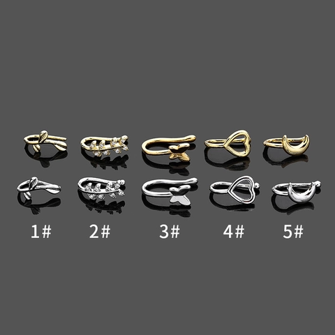 Copper Zirconia U Shaped Nose Ring For Women Non Pierced Fake Nose Clip Ear Clip Butterfly Heart Moon Leaf Style Jewelry