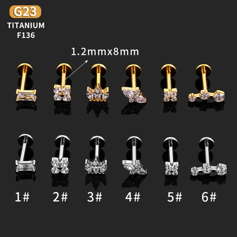 G23 Titan Lippenpiercing Labret Internes Gewinde Flache Rückseite Zirkonia Krone Blume Ohrknorpel Piercing Schmuck