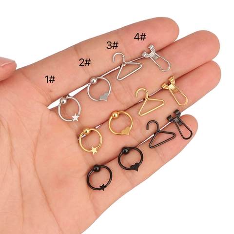 Orecchini a Bottone in Acciaio Inossidabile a Forma di Stella Cuore Appendiabiti Graffetta Piercing 316L per Uomo Donna Punk