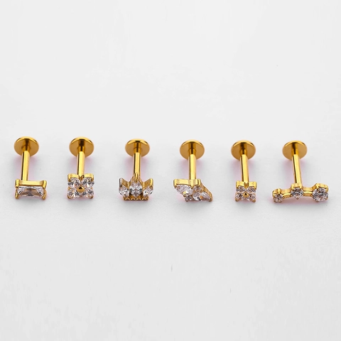 G23 Titan Lippenpiercing Labret Internes Gewinde Flache Rückseite Zirkonia Krone Blume Ohrknorpel Piercing Schmuck