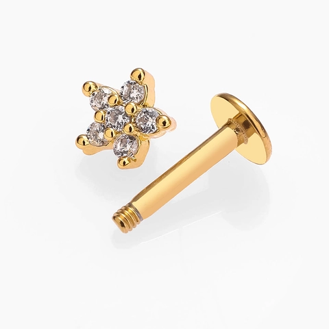 Clou de Labret en Acier Inoxydable 316L Zirconium Cœur Lune Fleur Bijoux de Piercing pour Lèvre Tragus Oreille Clous