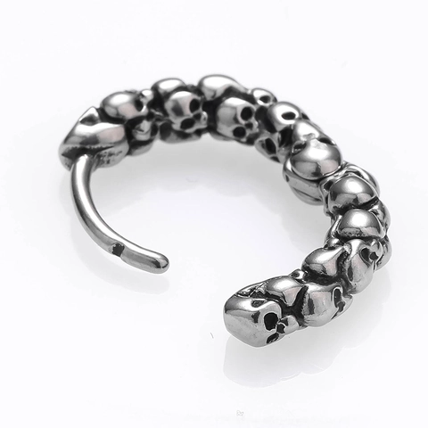 Vintage Stainless Steel Gothic Hoop Earrings For Men Women Punk Skull Cross Pattern Casting Silver Ear Buckle Huggie Jewelry