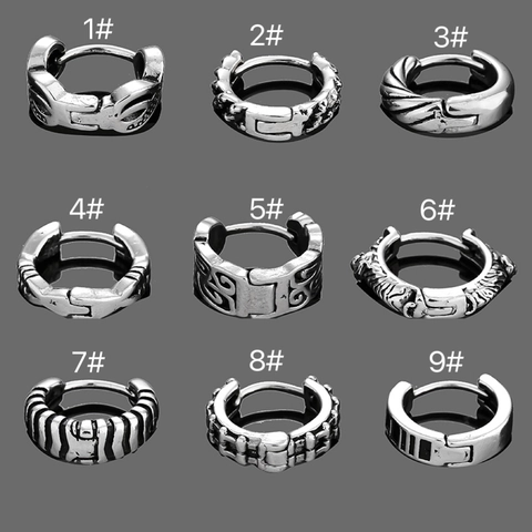 Orecchini a Cerchio Huggie in Acciaio Inossidabile per Uomo Donna Vintage Punk Motivo Geometrico Piercing Gioielli di Moda Argento