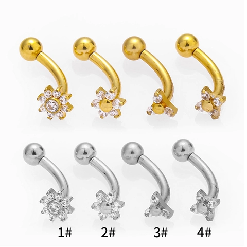 316L Stainless Steel Zirconia Flower Curved Barbell Eyebrow Ring Internal Thread Daith Helix Piercing Unisex Body Jewelry