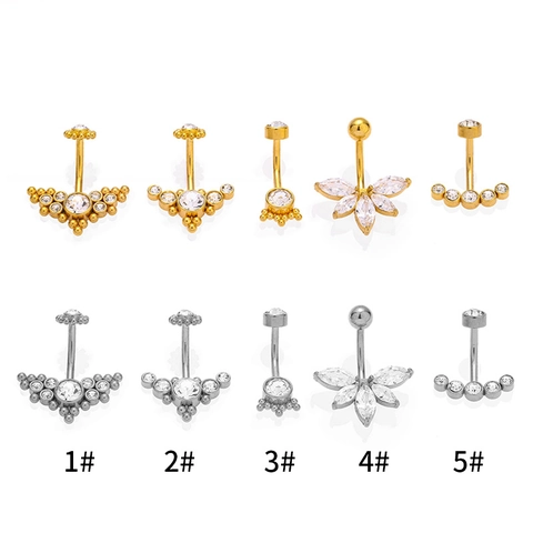 316L Stainless Steel 14G Zirconia Flower Cluster Navel Ring Belly Piercing Jewelry For Women Gold Silver Curved Barbell