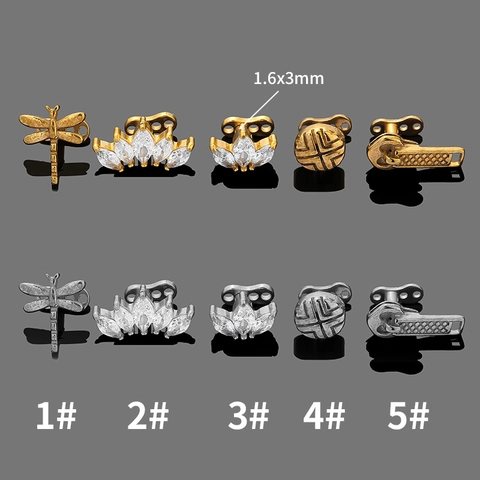 316L Stainless Steel Zirconia Dermal Anchor Tops Dragonfly Crown Zipper Shape Body Piercing Jewelry Screw Top For Unisex