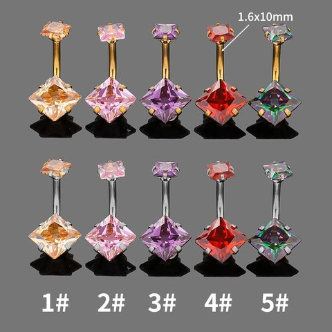 316L Edelstahl Quadratischer Zirkonia Bauchnabelpiercing Innengewinde Gebogener Stab Körperpiercing Schmuck Für Damen
