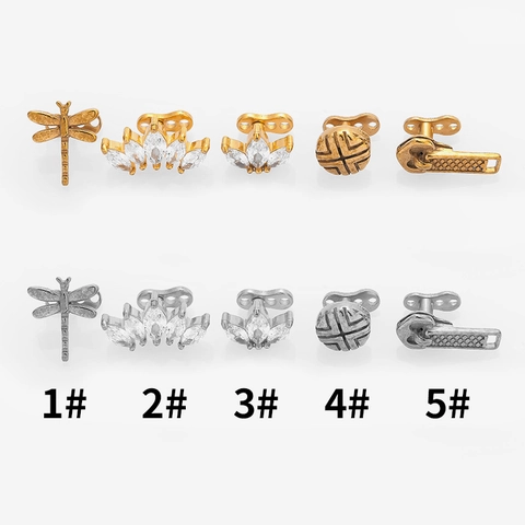 316L Stainless Steel Zirconia Dermal Anchor Tops Dragonfly Crown Zipper Shape Body Piercing Jewelry Screw Top For Unisex