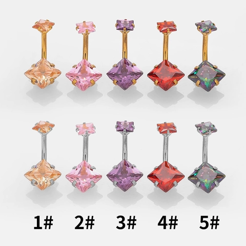 316L Edelstahl Quadratischer Zirkonia Bauchnabelpiercing Innengewinde Gebogener Stab Körperpiercing Schmuck Für Damen