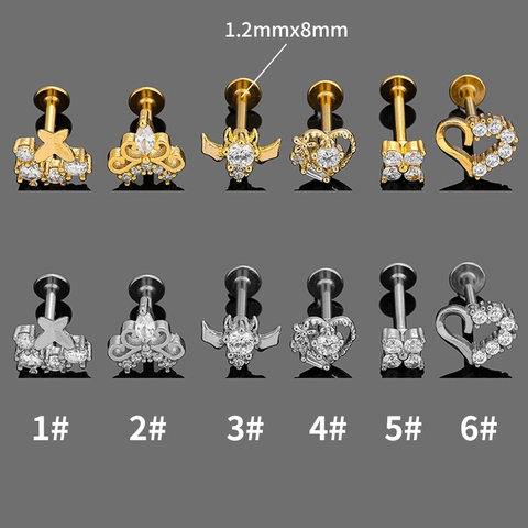 Piercing Labbro in Acciaio Inossidabile 316L con Zirconia Farfalla Cuore Corona per Donna Gioielli Cartilagine
