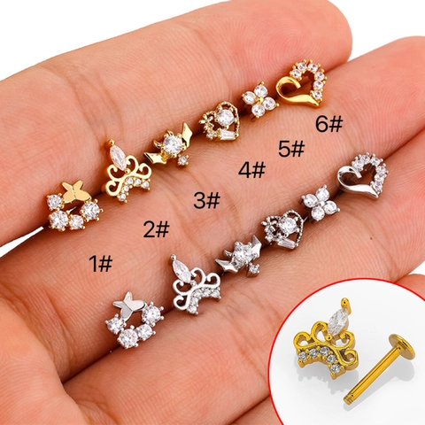 Piercing Labbro in Acciaio Inossidabile 316L con Zirconia Farfalla Cuore Corona per Donna Gioielli Cartilagine