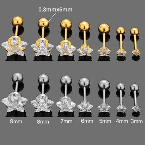 Stainless Steel Star Rhinestone Stud Earrings Star Shaped Ear Bone Nail Threaded Ball Back Piercing Jewelry For Men Women